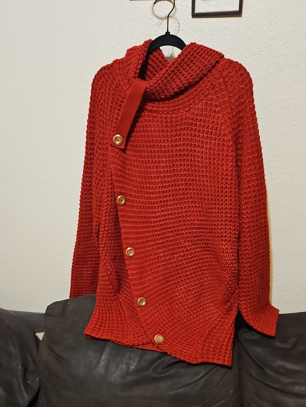 Women's Red Button-Front Turtleneck Sweater